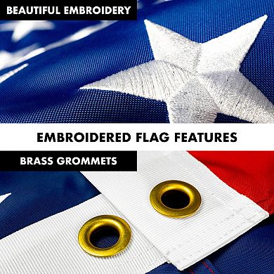 G128 Combo Set: Flag Pole Black + Bracket AND American Embroidered Double Sided Flag