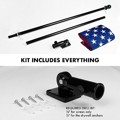 G128 Combo Set: Flag Pole Black + Bracket AND American Embroidered Double Sided Flag