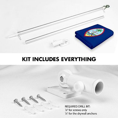 G128 Combo Set: Flag Pole Silver + Bracket 1PK AND Guam 150D 1PK