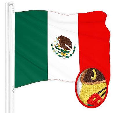 G128 Combo Set: American Emb 210D BG AND Mexico Embroidered Polyester Flag, Brass Grommets