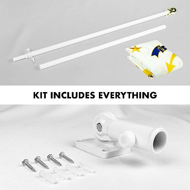 G128 Combo Set: Flag Pole White + Bracket AND Rhode Island Embroidered Polyester Flag, Brass Grommets