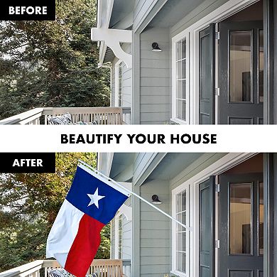 G128 Combo Set: Flag Pole White + Bracket AND Texas Embroidered Polyester Flag, Brass Grommets