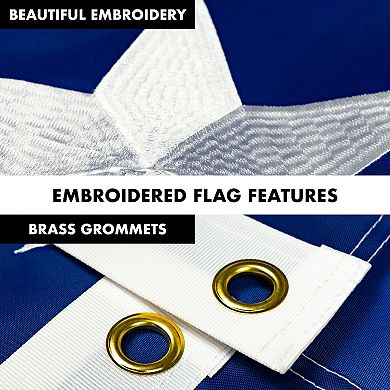 G128 Combo Set: Flag Pole White + Bracket AND Texas Embroidered Polyester Flag, Brass Grommets