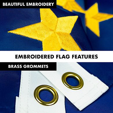 G128 Combo Set: Flag Pole White + Bracket AND Alaska Embroidered Polyester Flag, Brass Grommets