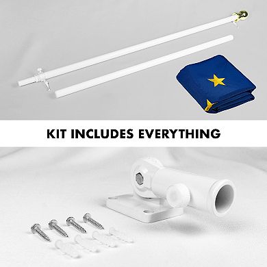 G128 Combo Set: Flag Pole White + Bracket AND Alaska Embroidered Polyester Flag, Brass Grommets