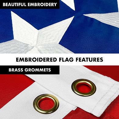 G128 Combo Set: Flag Pole White + Bracket AND Tennessee Embroidered Polyester Flag, Brass Grommets