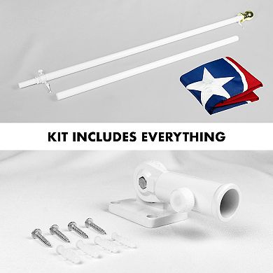 G128 Combo Set: Flag Pole White + Bracket AND Tennessee Embroidered Polyester Flag, Brass Grommets