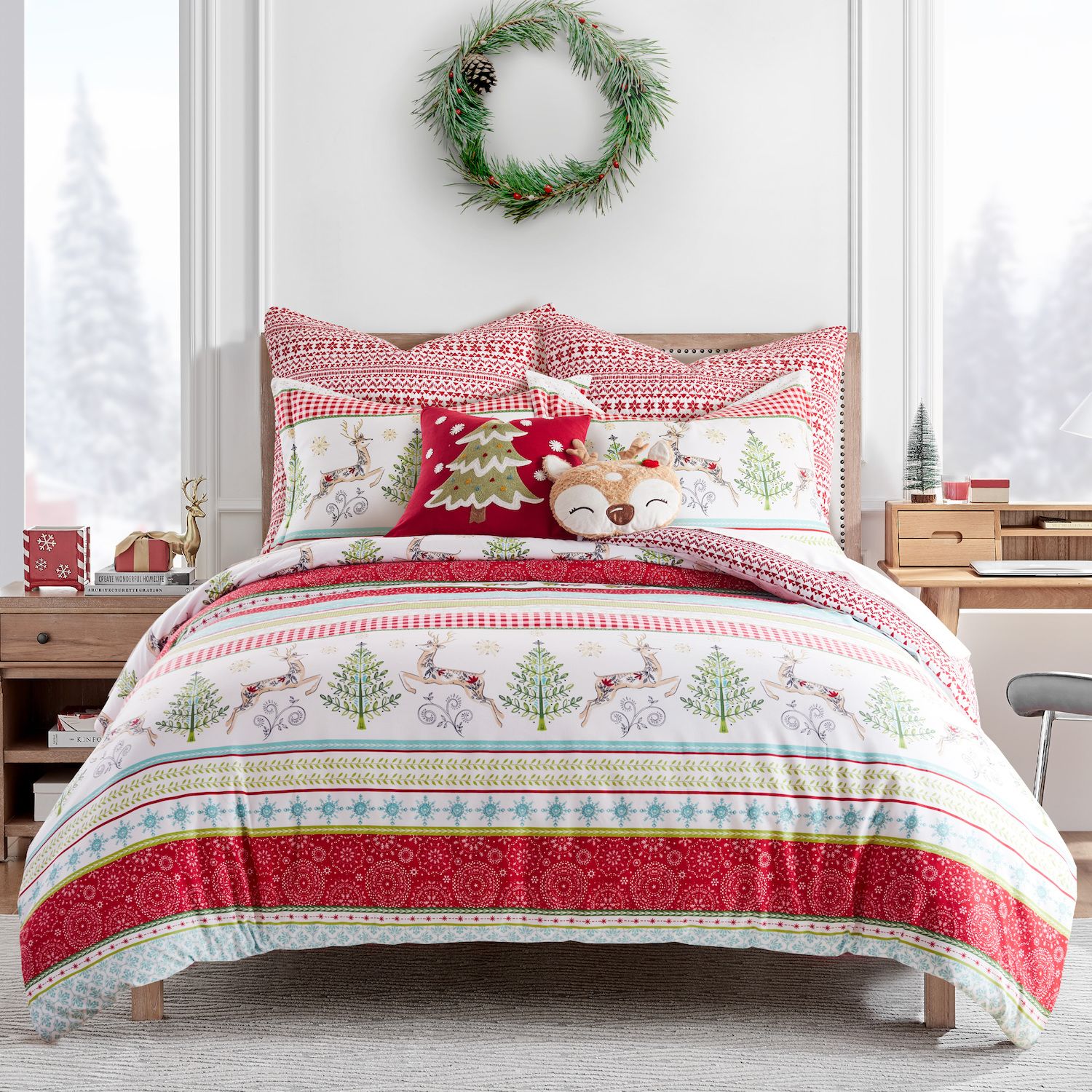 Levtex Home Merry & Bright Bettwäsche-Set – Weihnachtsbaum-Design In Blau, Rot, Grün