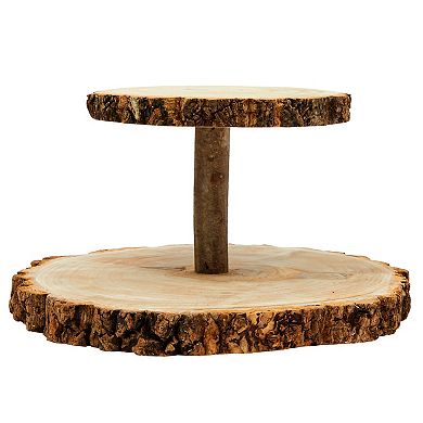 2-Tiered Rustic Wood Cake Stand for Cupcakes, Desserts, Tree Stump ...