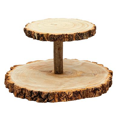 2-Tiered Rustic Wood Cake Stand for Cupcakes, Desserts, Tree Stump ...