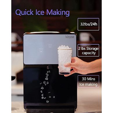 KBICE 2.0 Self Dispensing Countertop Nugget Ice Maker, Crunchy Pebble Ice Maker Black