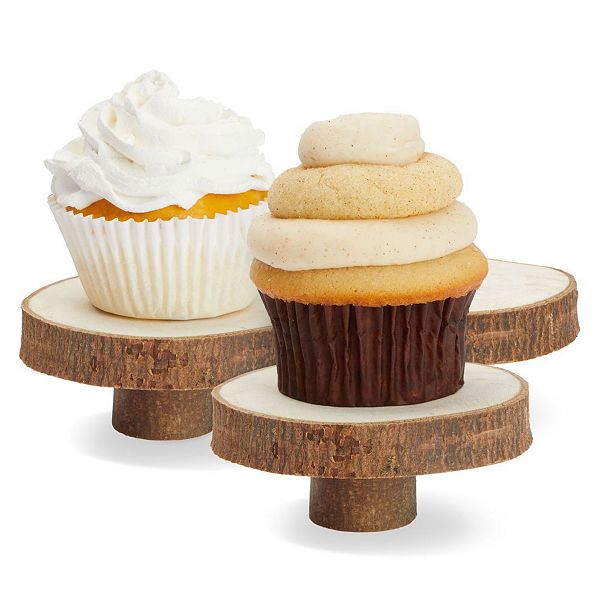 6 Pack Natural Wood Slice Cake Stand for Appetizers, Individual Mini