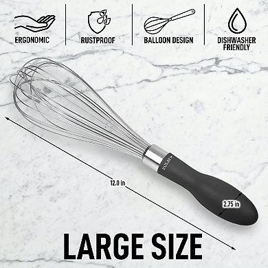 Zulay Kitchen Stainless Steel Balloon Whisk 12 Inch with Non-slip Silicone Handle
