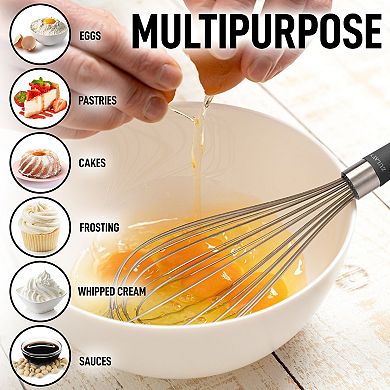 Zulay Kitchen Stainless Steel Balloon Whisk 12 Inch with Non-slip Silicone Handle