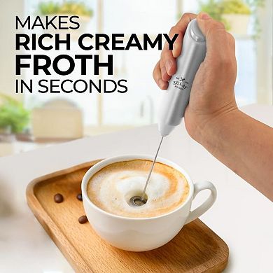 Zulay Kitchen Powerful Milk Frother Wand - FrothMate Mini Milk Frother Handheld Stainless Steel