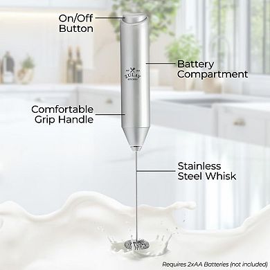 Zulay Kitchen Powerful Milk Frother Wand - FrothMate Mini Milk Frother Handheld Stainless Steel