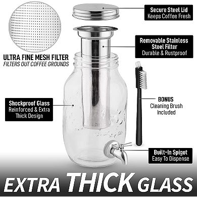 Zulay Kitchen 1.5 Liter Cold Brew Coffee Maker with Stainless Steel Mesh Filter