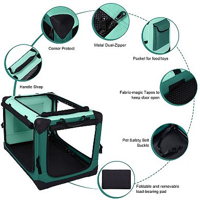 Folding Portable Pet Crate with Strong Steel Frame and Mesh Mat