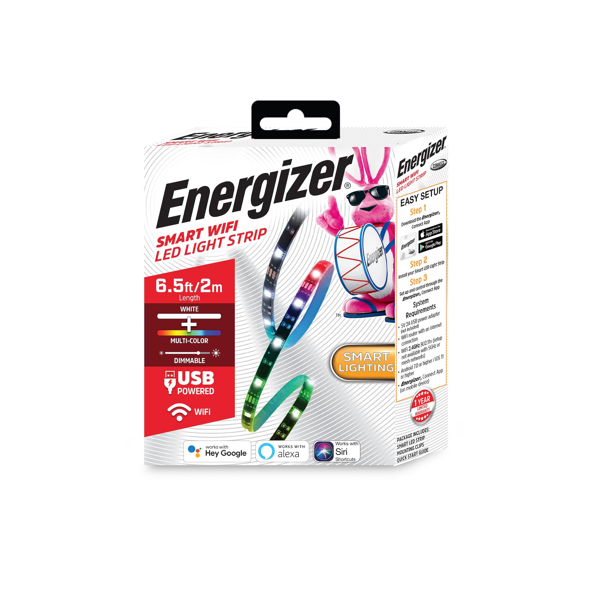 Energizer Smart Wi-Fi 6.5 Foot Multi-Color & White LED Light Strip
