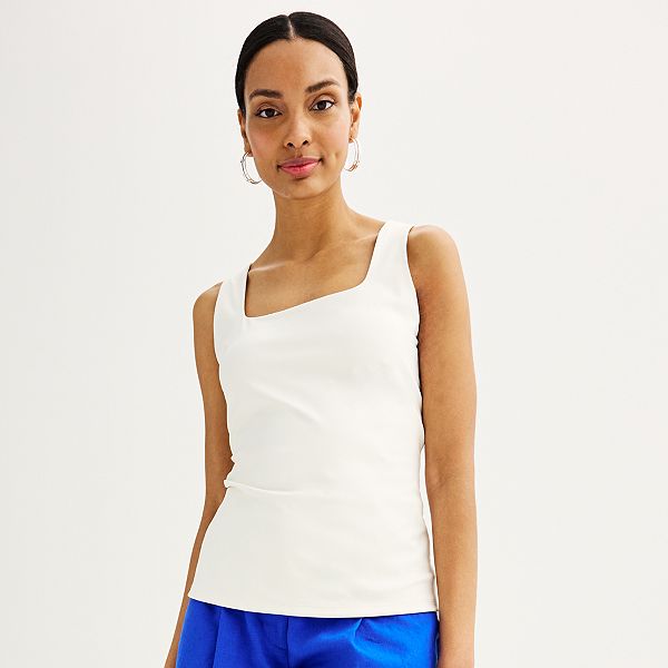 Women's Nine West Sculpt Squareneck Tank Top - Daisy Dew (SMALL)