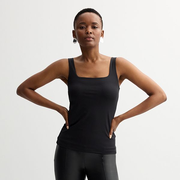 Women's Nine West Sculpt Squareneck Tank Top - Mineral Black (XX LARGE)