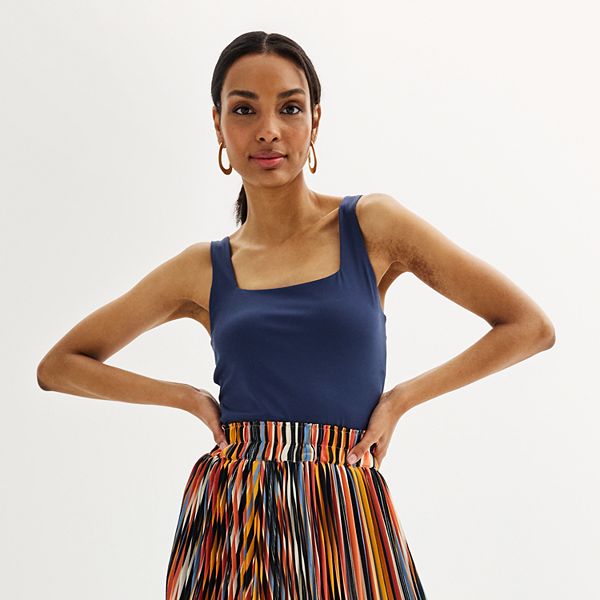 Women's Nine West Sculpt Squareneck Tank Top - Resolute Blue (MEDIUM)