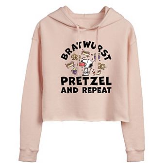 Juniors' Peanuts Bratwurst Pretzel Repeat Cropped Hoodie