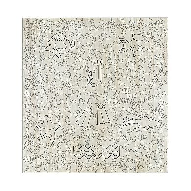 AREYOUGAMECOM 203-Piece Yellow Fish Wooden Jigsaw Puzzle & 210-Piece Miami Fish Wooden Jigsaw Puzzle