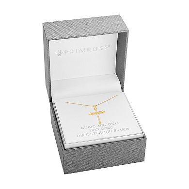 PRIMROSE 18k gold plated pave Cubic Zirconia Cross Pendant Necklace