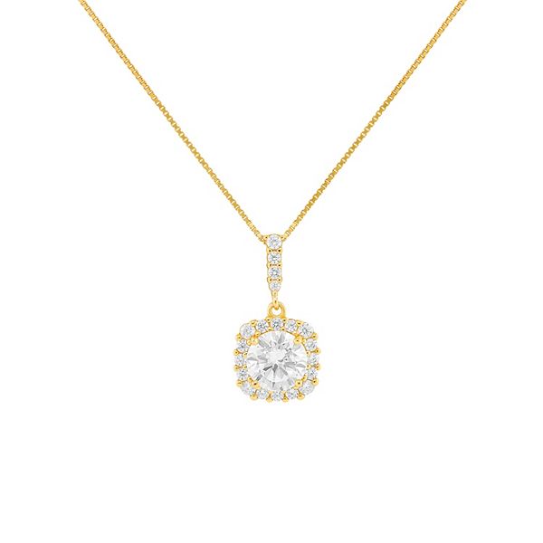 PRIMROSE 18k Gold Over Silver Cubic Zirconia Cushion Pendant Necklace