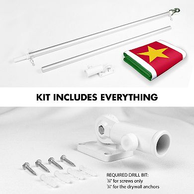 G128 Combo Set: Flag Pole Silver + Bracket 1PK AND Suriname 150D 1PK
