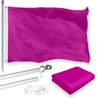 G128 Combo Set: Flag Pole Silver + Bracket 1 pk AND Pink 150D 1 pk