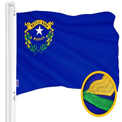 G128 Combo Set: American Emb 210D BG AND Nevada Embroidered Polyester Flag, Brass Grommets