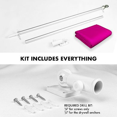 G128 Combo Set: Flag Pole Silver + Bracket 1PK AND Magenta 150D 1PK