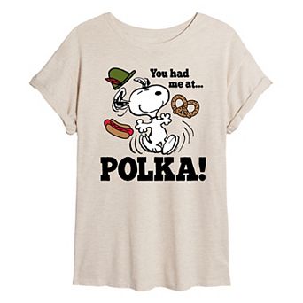 Juniors' Peanuts You Had Me At Polka Oversized Tee