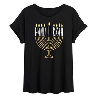 Juniors' Hanukkah Menorah Oversized Tee