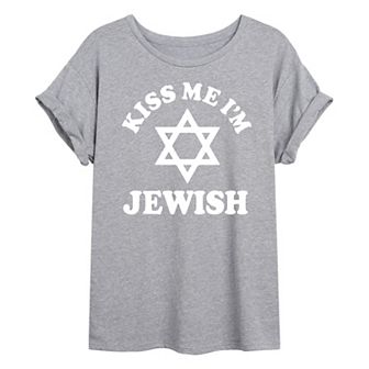 Juniors' Kiss Me I'm Jewish Oversized Tee