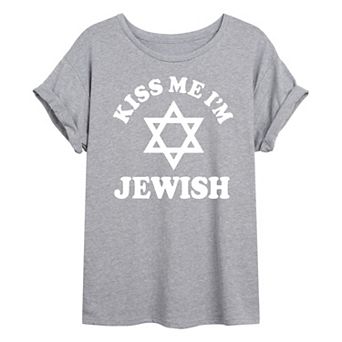 Juniors' Kiss Me I'm Jewish Oversized Tee