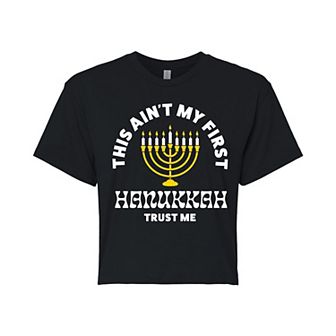 Juniors' Ain't My First Hanukkah Cropped Tee