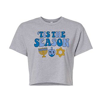 Juniors' 'Tis The Season Hanukkah Cropped Tee