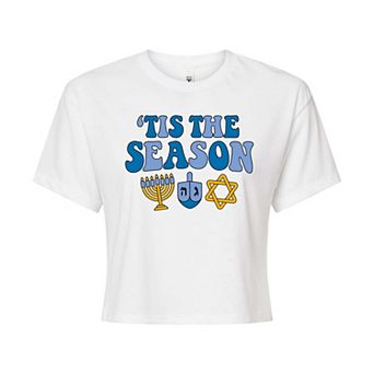 Juniors' 'Tis The Season Hanukkah Cropped Tee