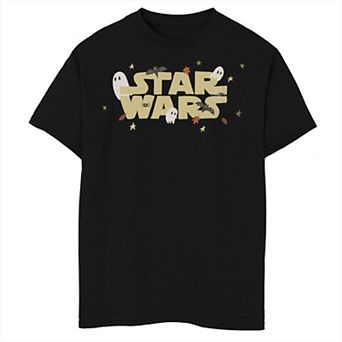 Boys Star Wars The Mandalorian Halloween Haunted Logo Husky Graphic Tee