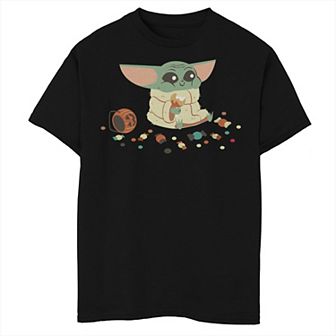 Boys Star Wars The Mandalorian Halloween Grogu Eating Candy Husky Graphic Tee