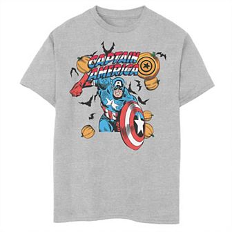 Boys Marvel Capt. America Bats Pumpkins Halloween Husky Graphic Tee
