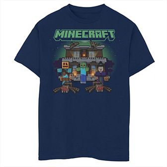 Boys Minecraft Halloween Creepers Haunted House Husky Graphic Tee