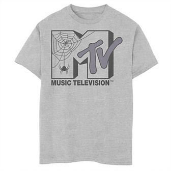 Boys MTV Music Television Halloween Spider Cobweb Logo Husky Graphic Tee