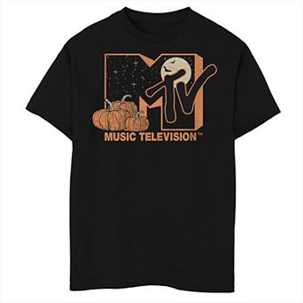 Boys MTV Music Television Halloween Pumpkin Patch Starry Night Logo Husky Graphic Tee
