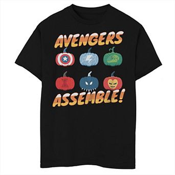 Boys Marvel Avengers Halloween Jack-o'-lanterns Assemble Husky Graphic Tee