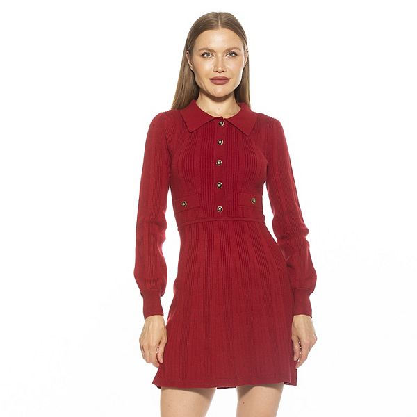 Women's Alexia Admor Ellie Collared Fit & Flare Knit Dress