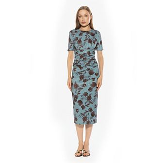 Women's ALEXIA ADMOR Keaton Draped And Ruched Midi Sheath Dress